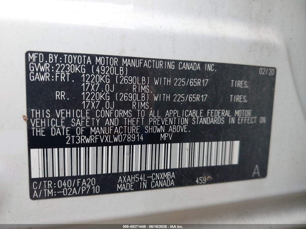 2T3RWRFVXLW078914 2020 TOYOTA RAV4 HYBRID photo no. 9