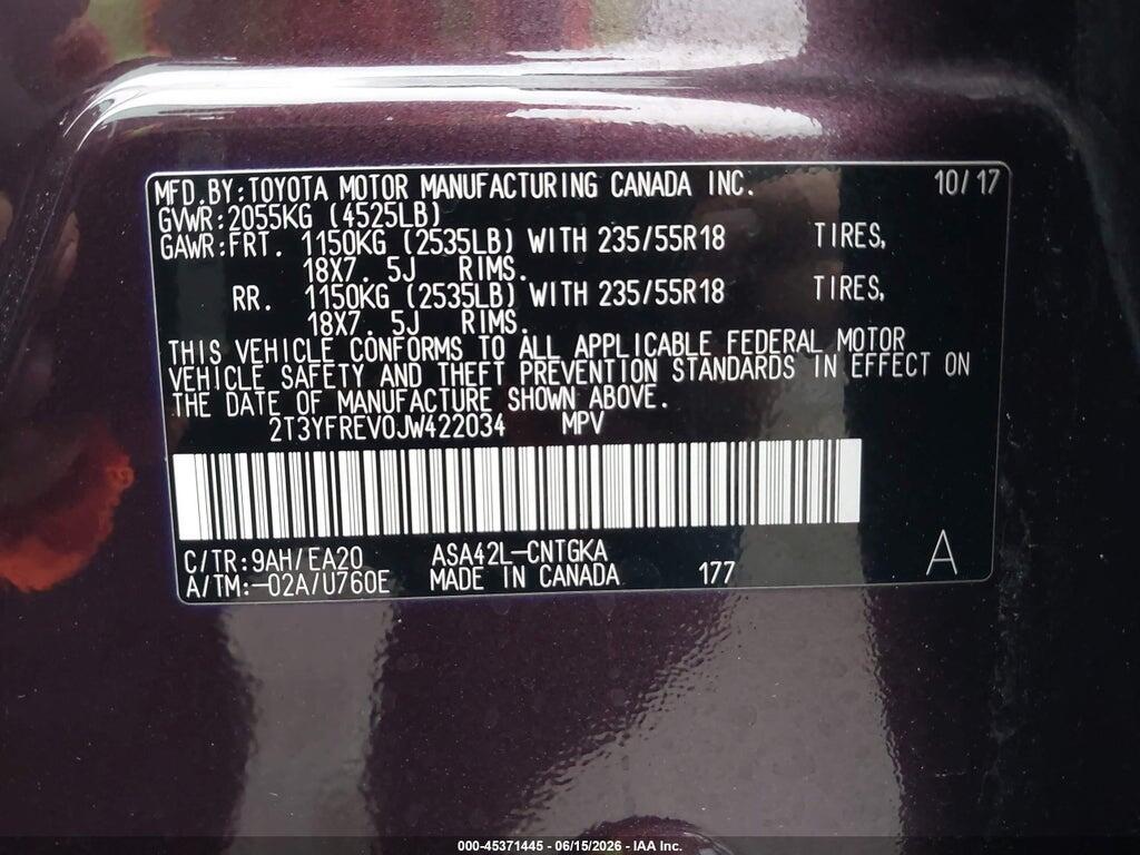 2T3YFREV0JW422034 2018 TOYOTA RAV4 photo no. 9