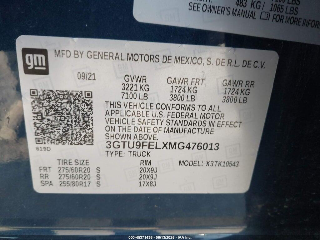3GTU9FELXMG476013 2021 GMC SIERRA 1500 photo no. 9