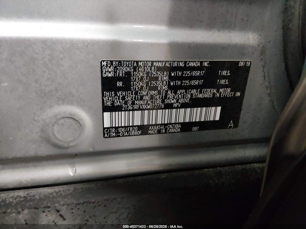 2T3G1RFVXKW072776 2019 TOYOTA RAV4 photo no. 9