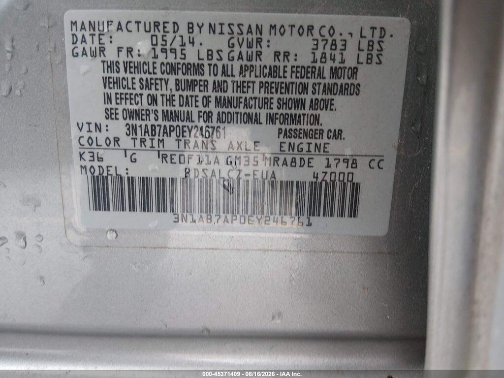 3N1AB7AP0EY246761 2014 NISSAN SENTRA photo no. 9