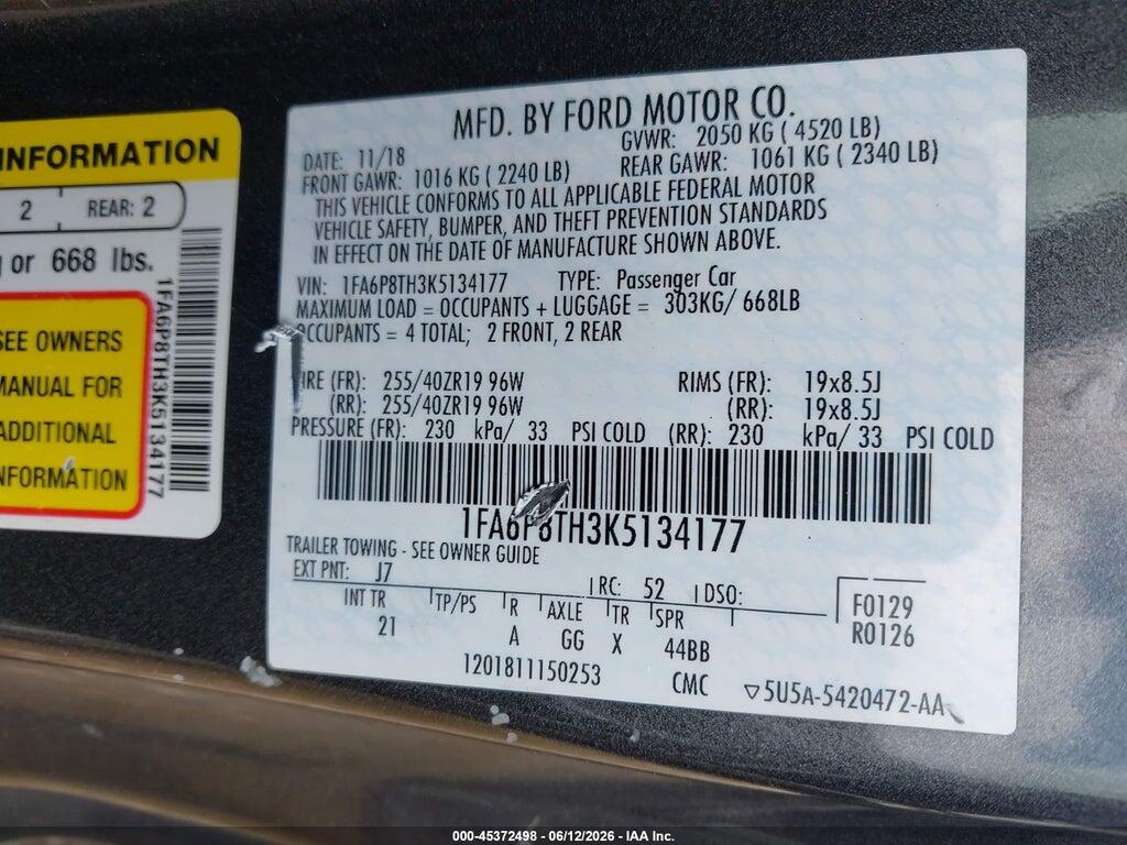 1FA6P8TH3K5134177 2019 FORD MUSTANG photo no. 9