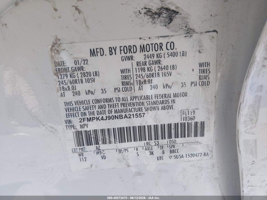 2FMPK4J90NBA21557 2022 FORD EDGE photo no. 9