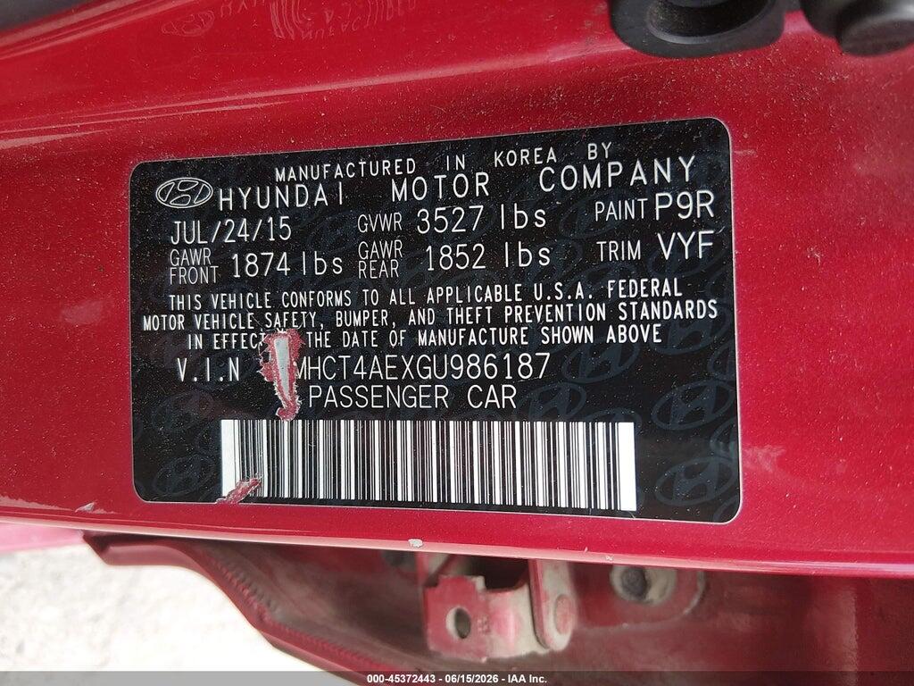 KMHCT4AEXGU986187 2016 HYUNDAI ACCENT photo no. 9