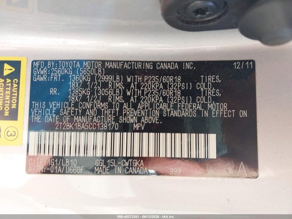 2T2BK1BA5CC138170 2012 LEXUS RX 350 photo no. 9