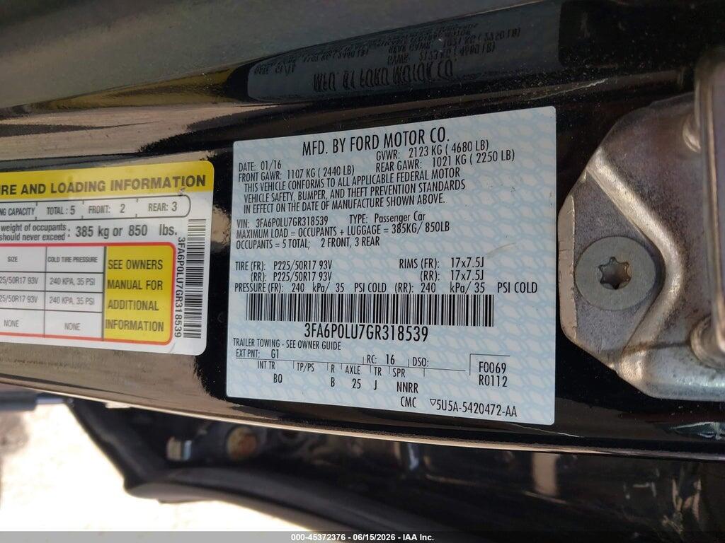 3FA6P0LU7GR318539 2016 FORD FUSION HYBRID photo no. 9