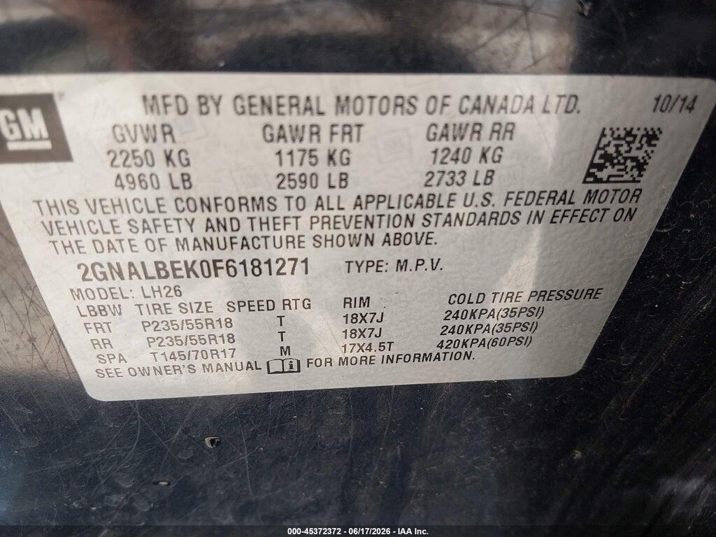 2GNALBEK0F6181271 2015 CHEVROLET EQUINOX photo no. 9