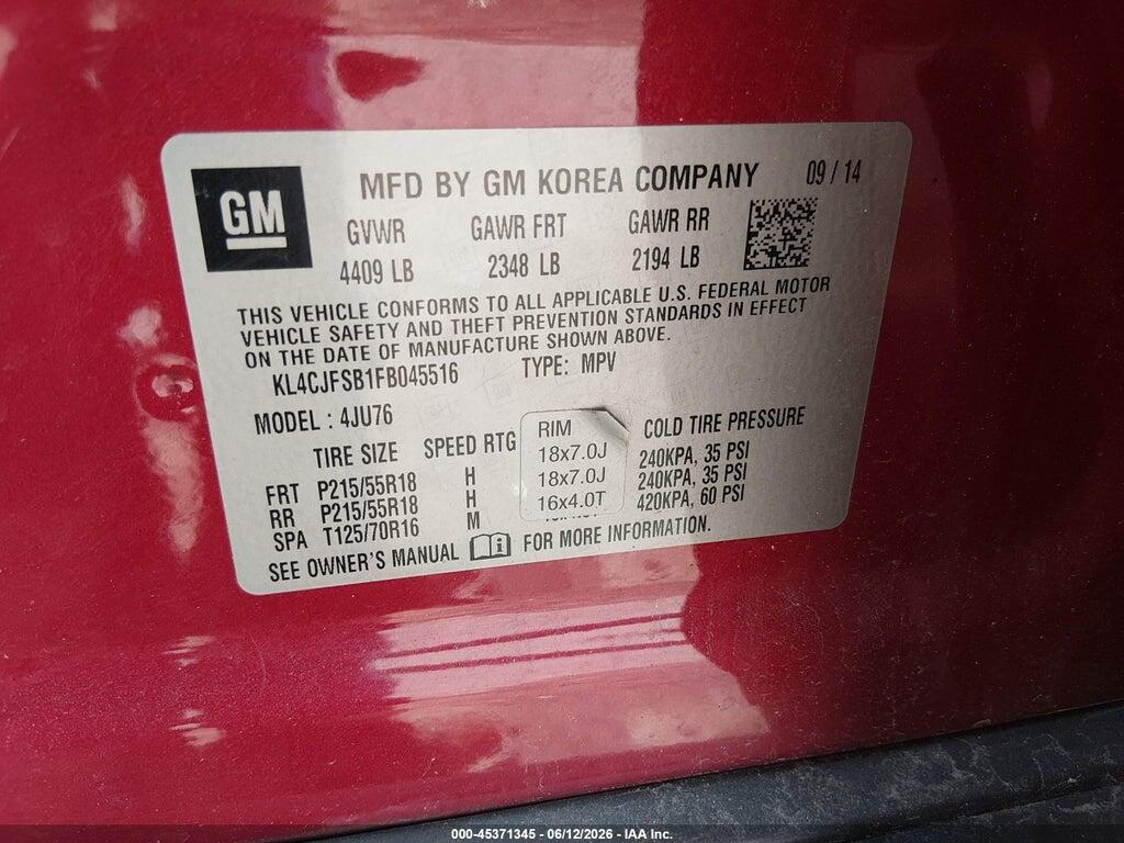 KL4CJFSB1FB045516 2015 BUICK ENCORE photo no. 9