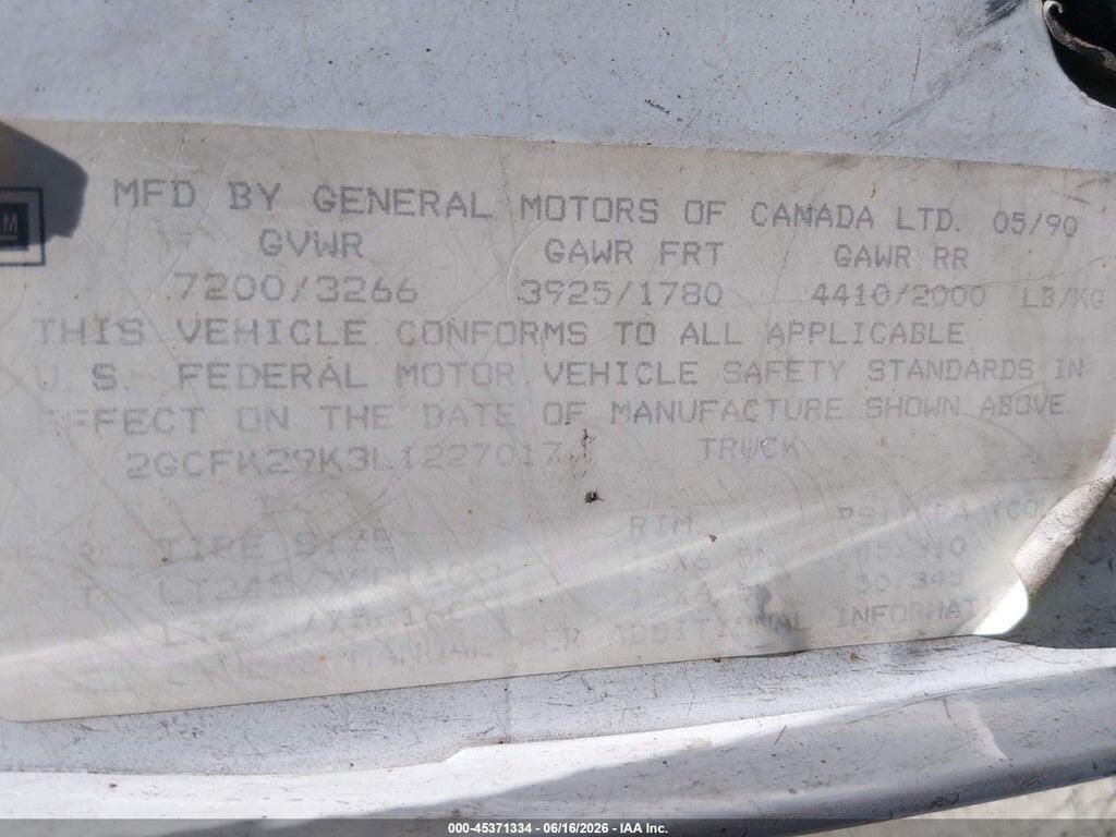 2GCFK29K3L1227017 1990 CHEVROLET GMT-400 photo no. 9