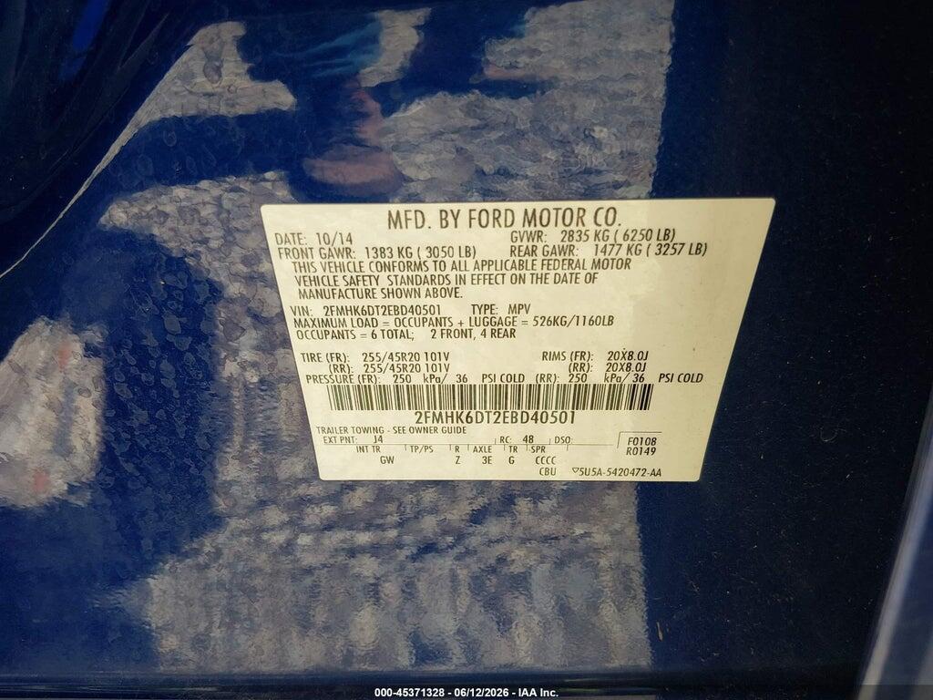 2FMHK6DT2EBD40501 2014 FORD FLEX photo no. 9