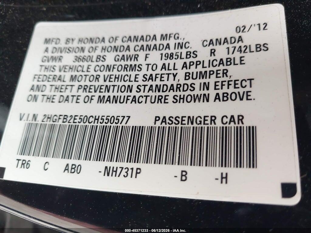 2HGFB2E50CH550577 2012 HONDA CIVIC photo no. 9