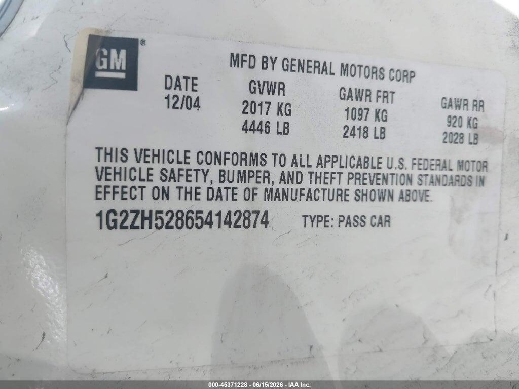 1G2ZH528654142874 2005 PONTIAC G6 photo no. 9
