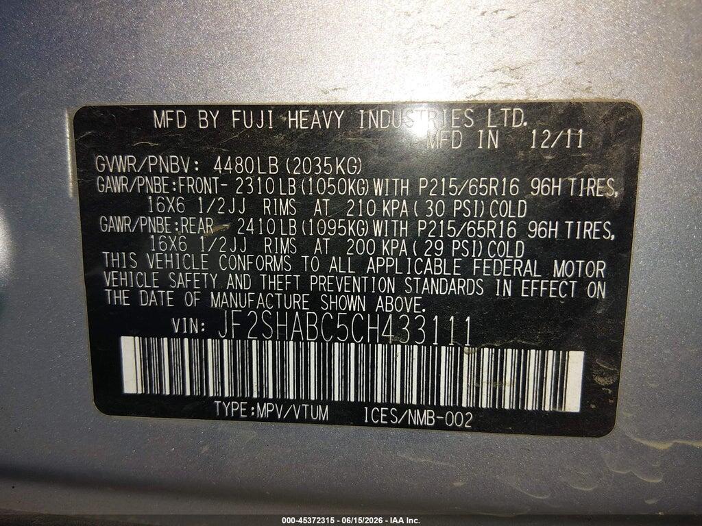 JF2SHABC5CH433111 2012 SUBARU FORESTER photo no. 9