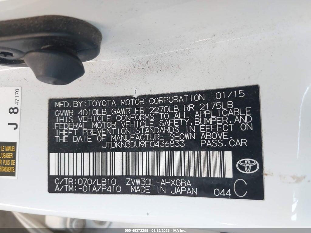 JTDKN3DU9F0436833 2015 TOYOTA PRIUS photo no. 9