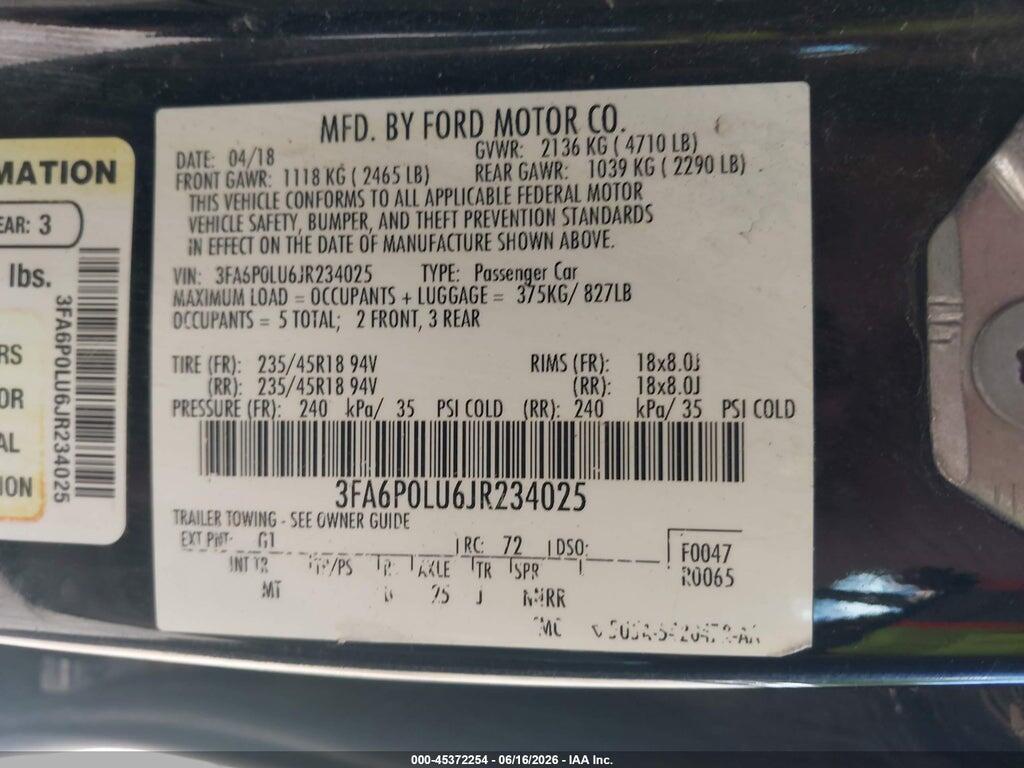 3FA6P0LU6JR234025 2018 FORD FUSION HYBRID photo no. 9