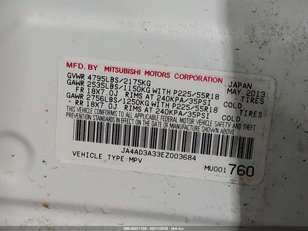 JA4AD3A33EZ003684 2014 MITSUBISHI OUTLANDER photo no. 9