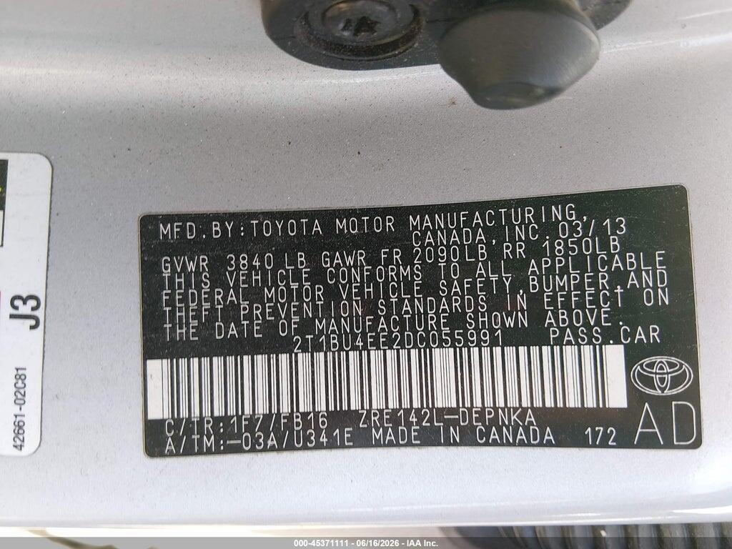2T1BU4EE2DC055991 2013 TOYOTA COROLLA photo no. 9
