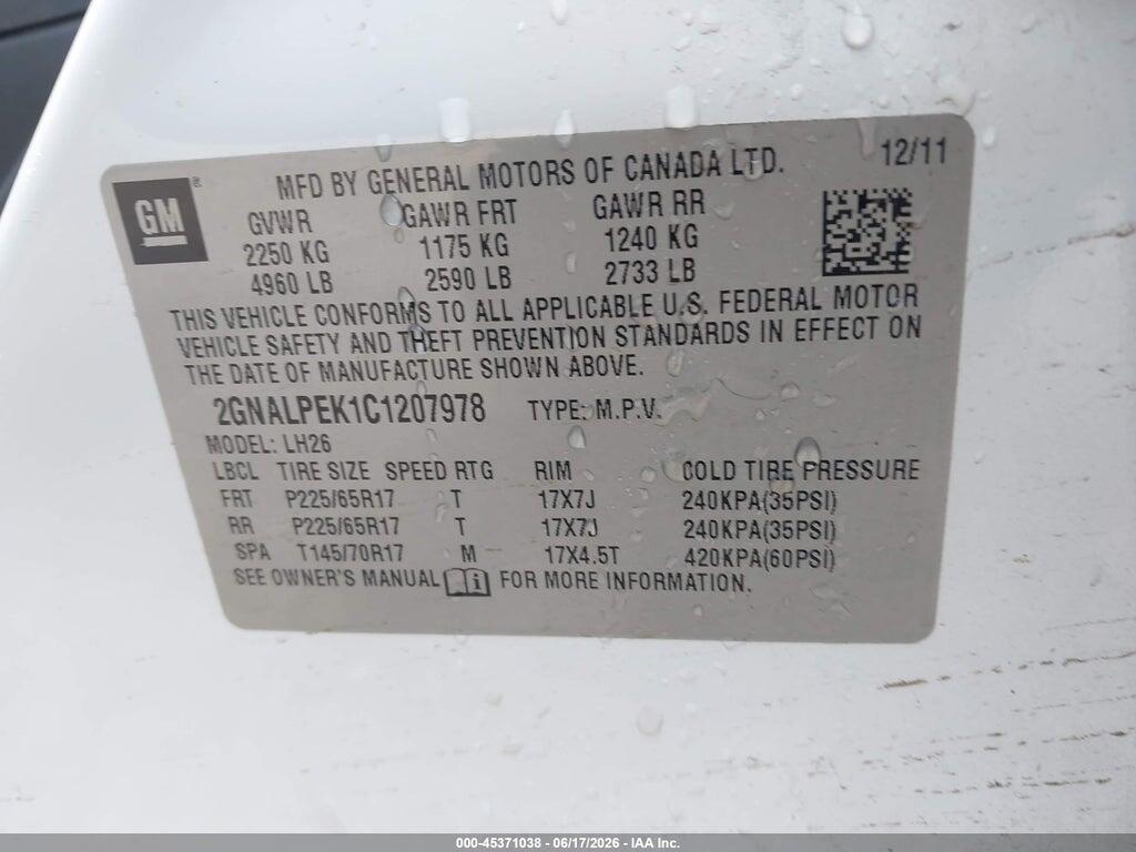 2GNALPEK1C1207978 2012 CHEVROLET EQUINOX photo no. 9