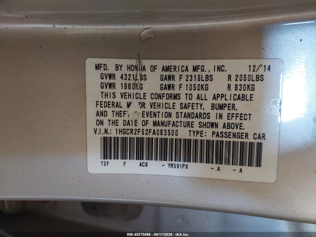1HGCR2F52FA093500 2015 HONDA ACCORD photo no. 9