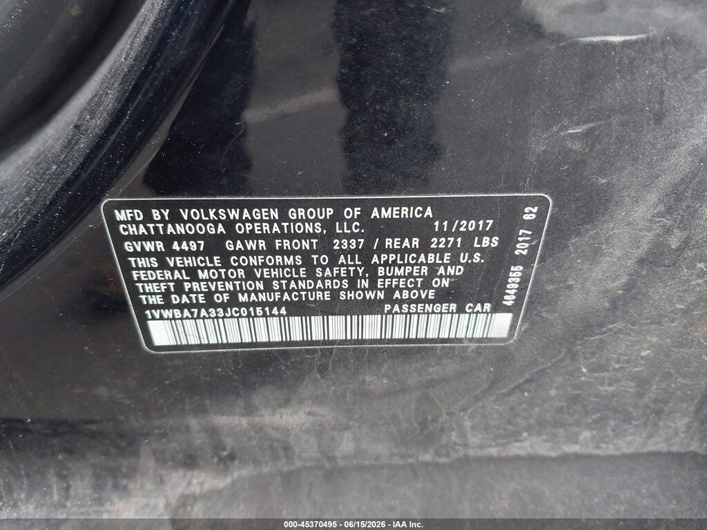 1VWBA7A33JC015144 2018 VOLKSWAGEN PASSAT photo no. 9