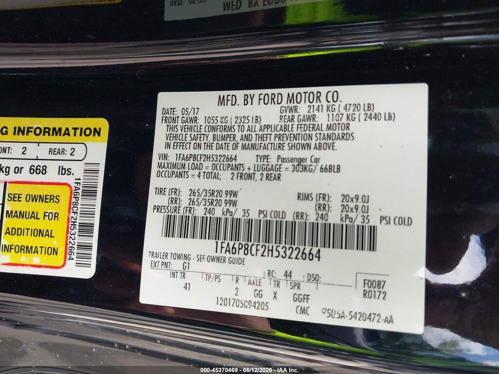 1FA6P8CF2H5322664 2017 FORD MUSTANG photo no. 9
