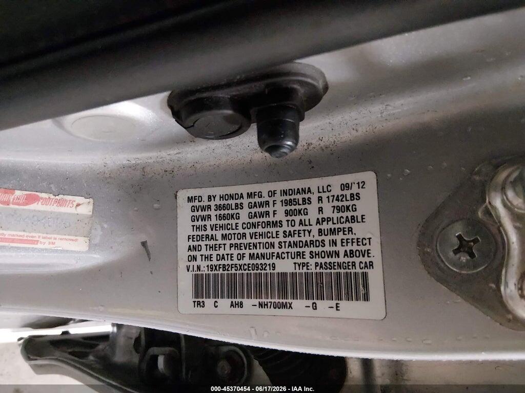 19XFB2F5XCE093219 2012 HONDA CIVIC photo no. 9