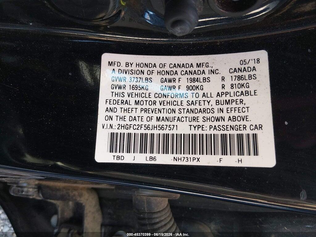 2HGFC2F56JH567571 2018 HONDA CIVIC photo no. 9
