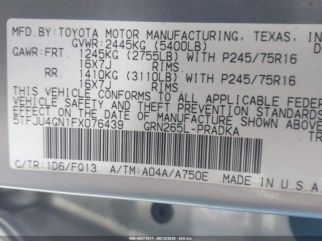 5TFJU4GN1FX076439 2015 TOYOTA TACOMA photo no. 9