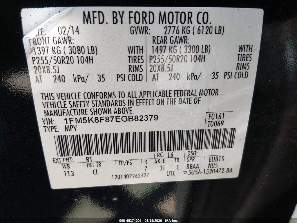 1FM5K8F87EGB82379 2014 FORD EXPLORER photo no. 9