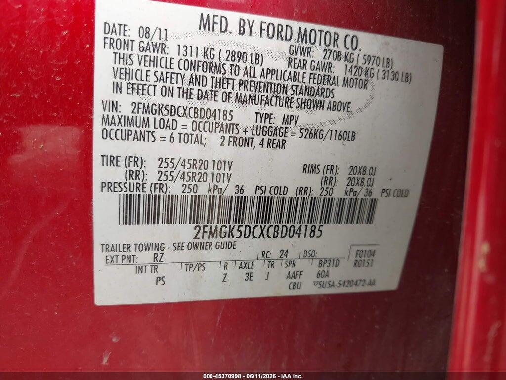 2FMGK5DCXCBD04185 2012 FORD FLEX photo no. 9