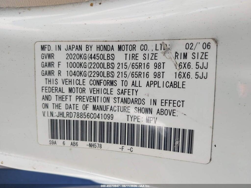 JHLRD78856C041099 2006 HONDA CR-V photo no. 9