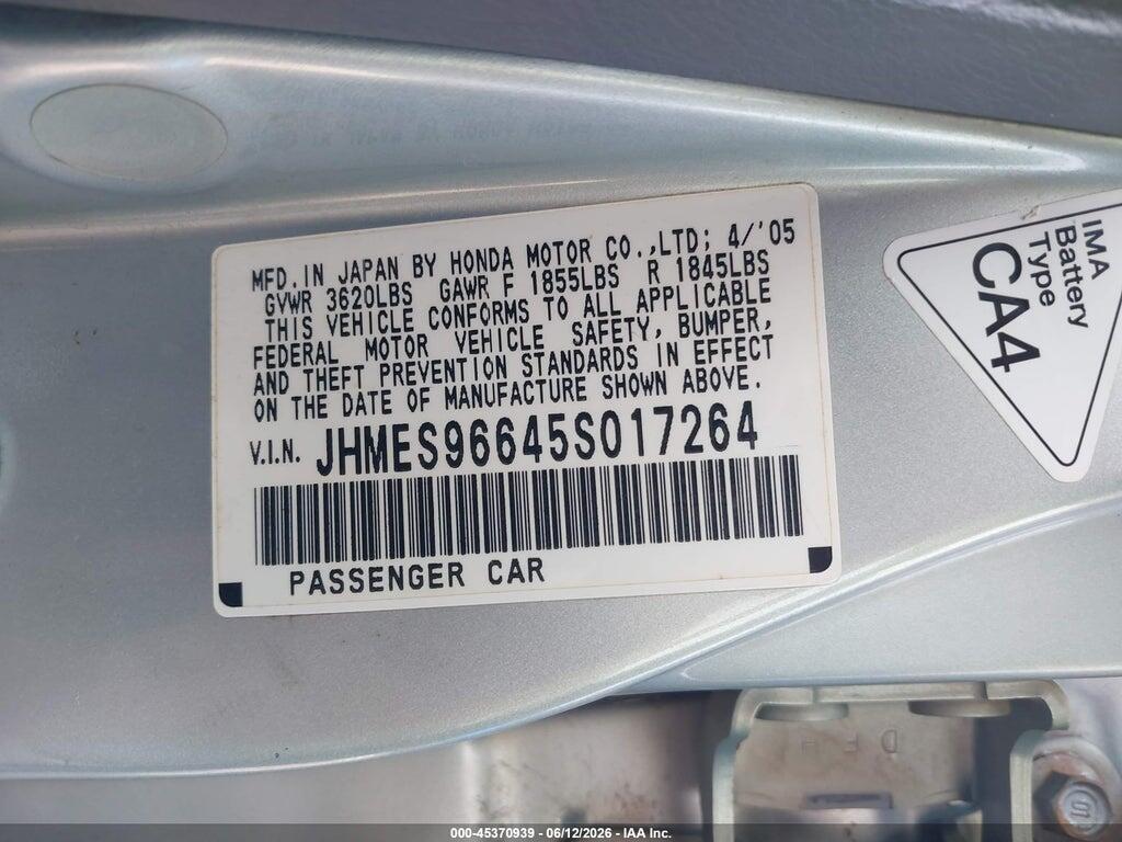 JHMES96645S017264 2005 HONDA CIVIC HYBRID photo no. 9