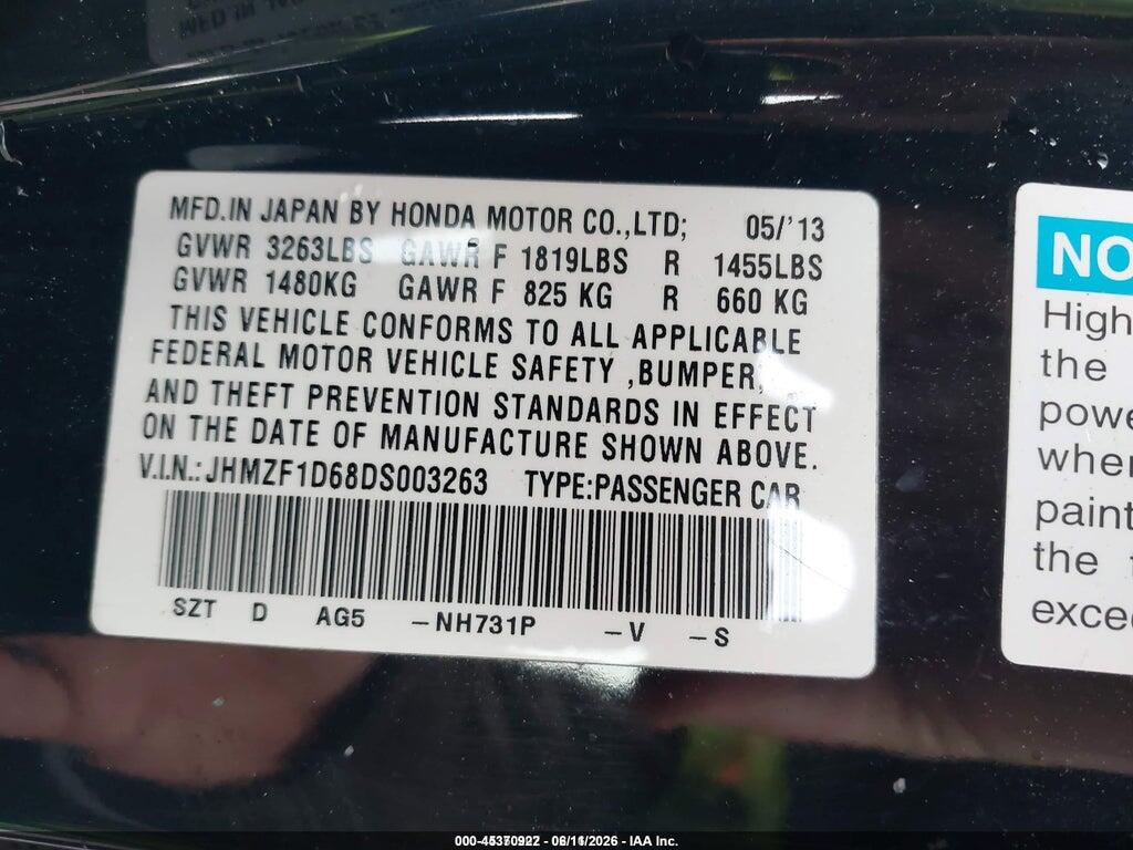 JHMZF1D68DS003263 2013 HONDA CR-Z photo no. 9
