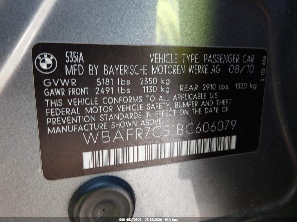 WBAFR7C51BC606079 2011 BMW 535I photo no. 9