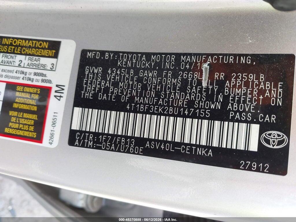 4T1BF3EK2BU147155 2011 TOYOTA CAMRY photo no. 9