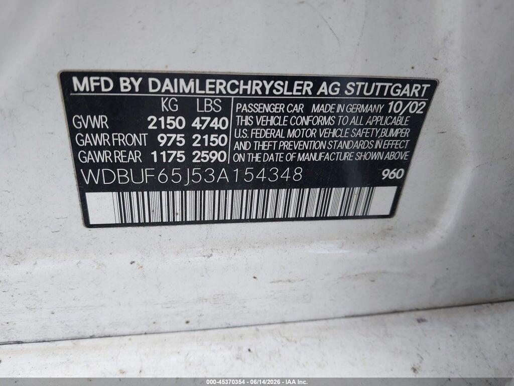 WDBUF65J53A154348 2003 MERCEDES-BENZ E 320 photo no. 9