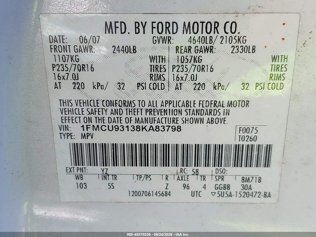 1FMCU93138KA83798 2008 FORD ESCAPE photo no. 11