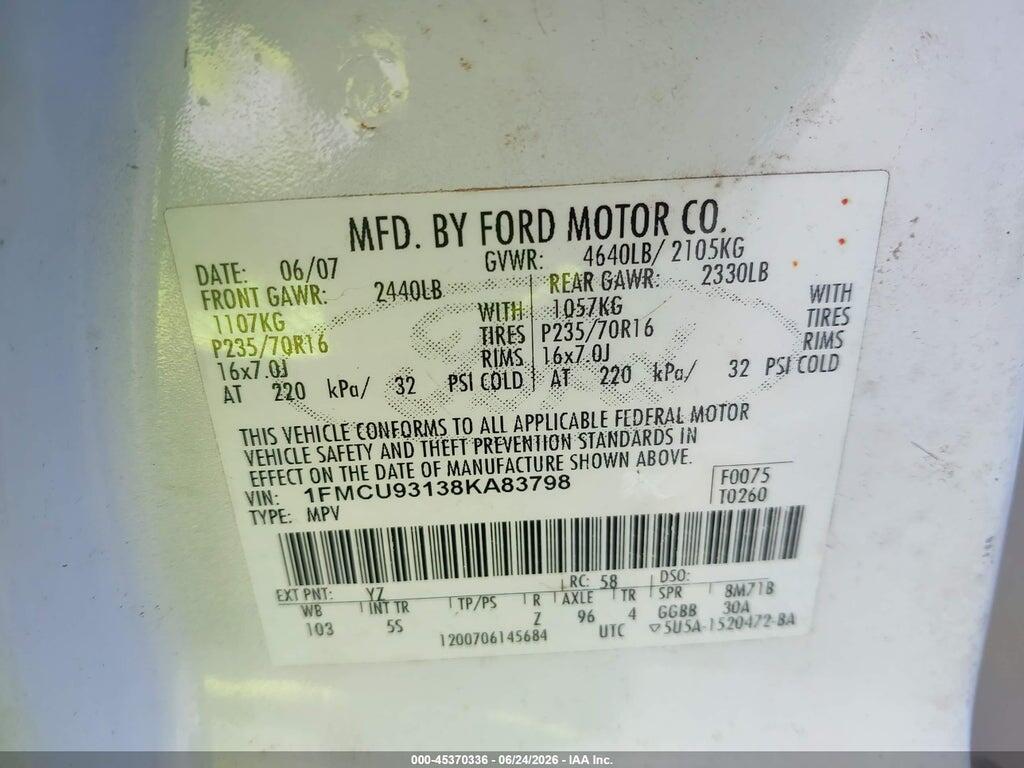 1FMCU93138KA83798 2008 FORD ESCAPE photo no. 9