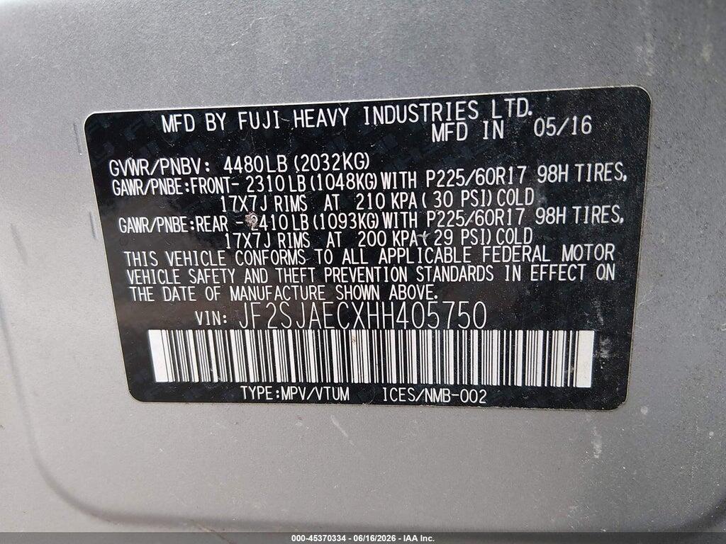 JF2SJAECXHH405750 2017 SUBARU FORESTER photo no. 9