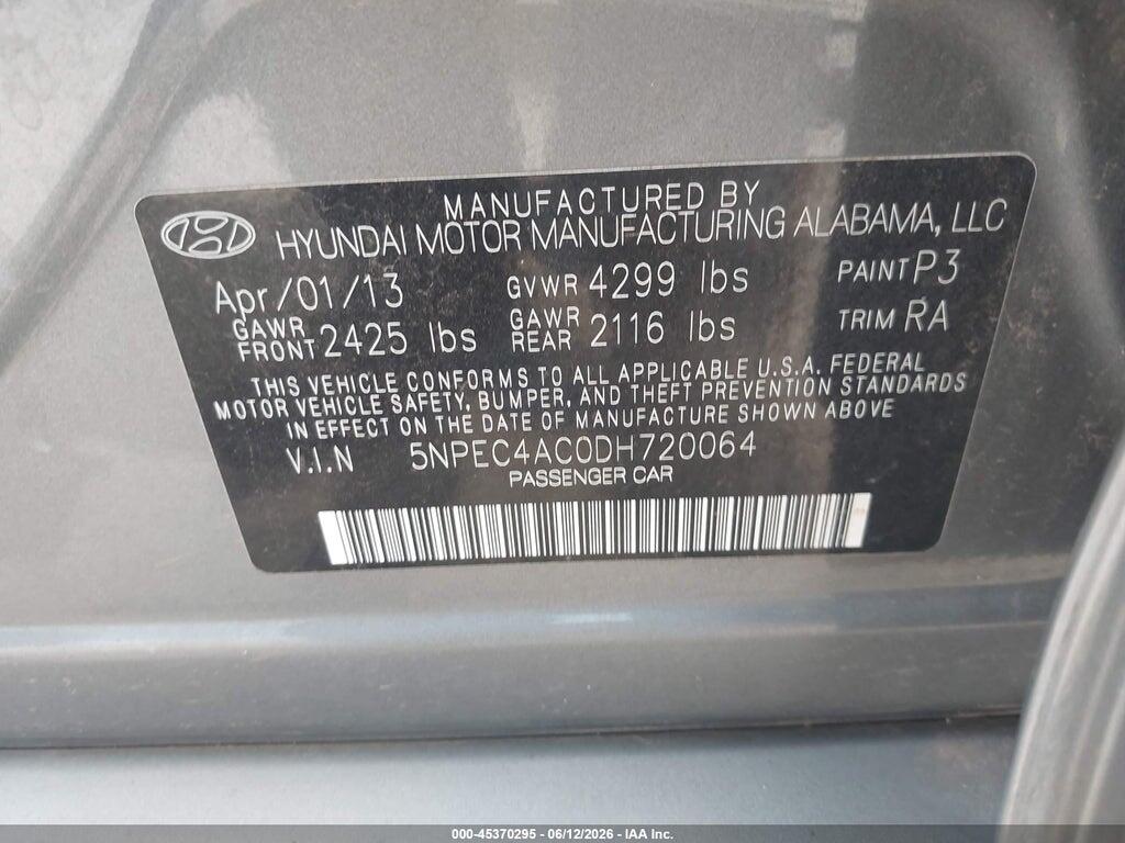 5NPEC4AC0DH720064 2013 HYUNDAI SONATA photo no. 9