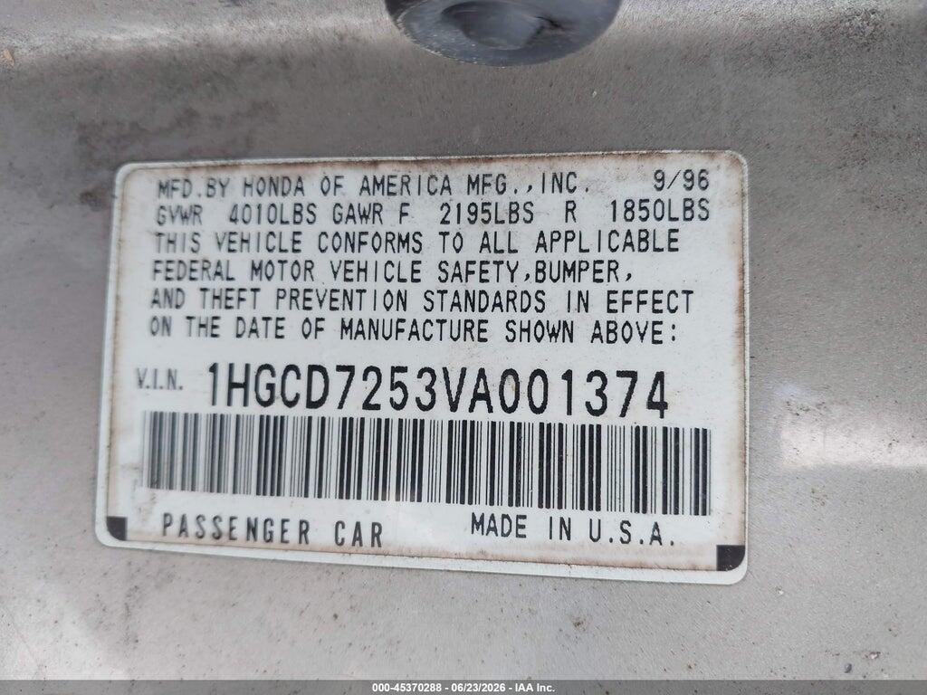 1HGCD7253VA001374 1997 HONDA ACCORD photo no. 9
