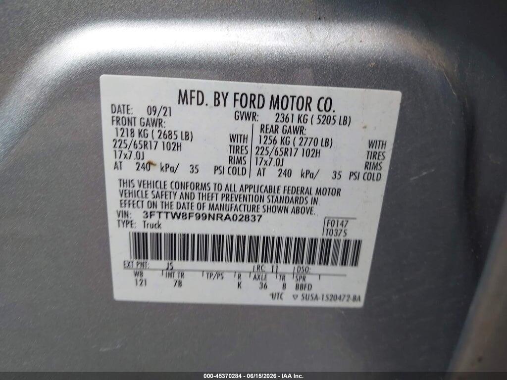 3FTTW8F99NRA02837 2022 FORD MAVERICK photo no. 9