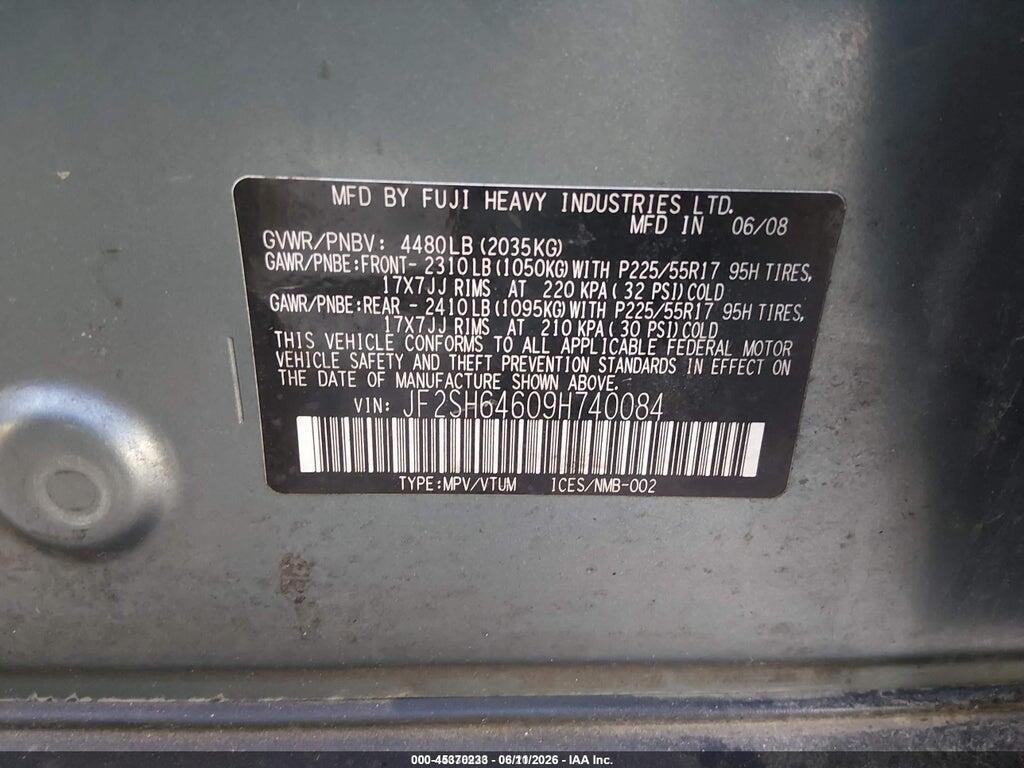 JF2SH64609H740084 2009 SUBARU FORESTER photo no. 9
