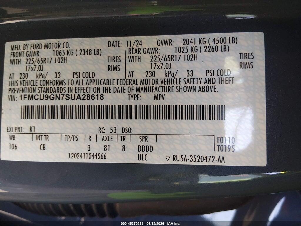 1FMCU9GN7SUA28618 2025 FORD ESCAPE photo no. 9
