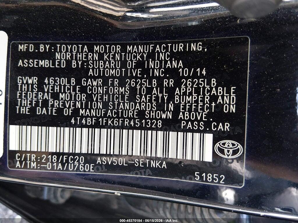 4T4BF1FK6FR451328 2015 TOYOTA CAMRY photo no. 9