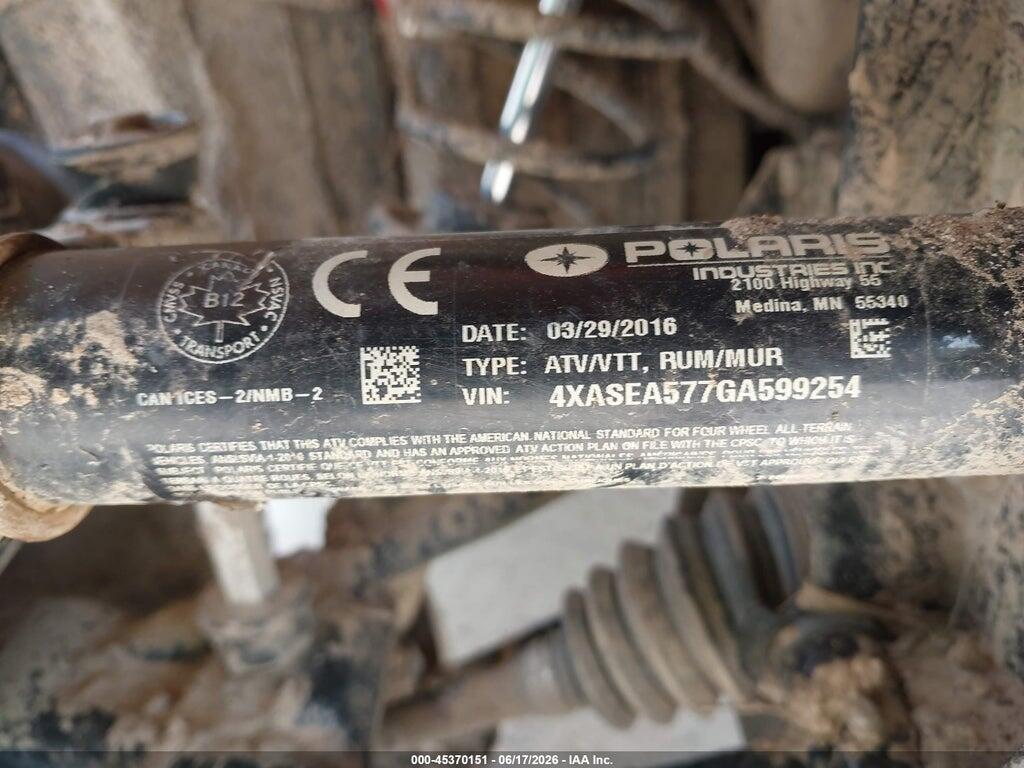 4XASEA577GA599254 2016 POLARIS SPORTSMAN photo no. 10