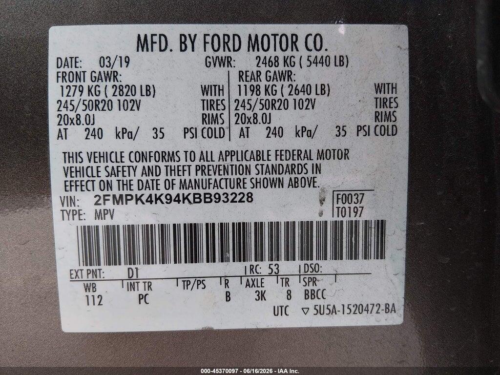 2FMPK4K94KBB93228 2019 FORD EDGE photo no. 9