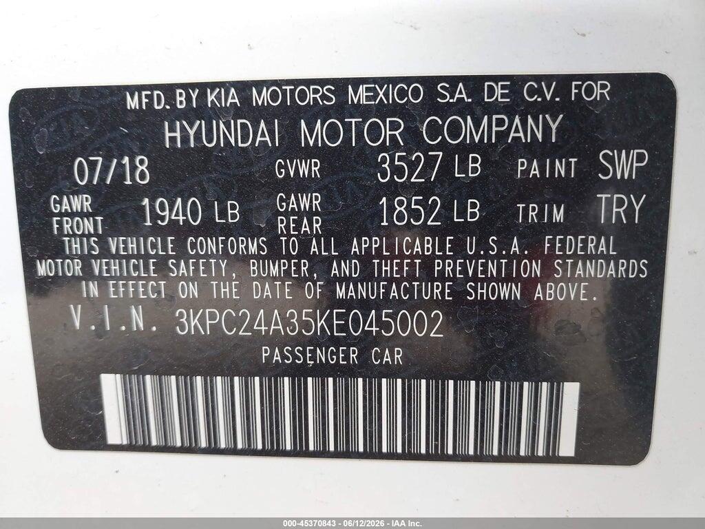 3KPC24A35KE045002 2019 HYUNDAI ACCENT photo no. 9
