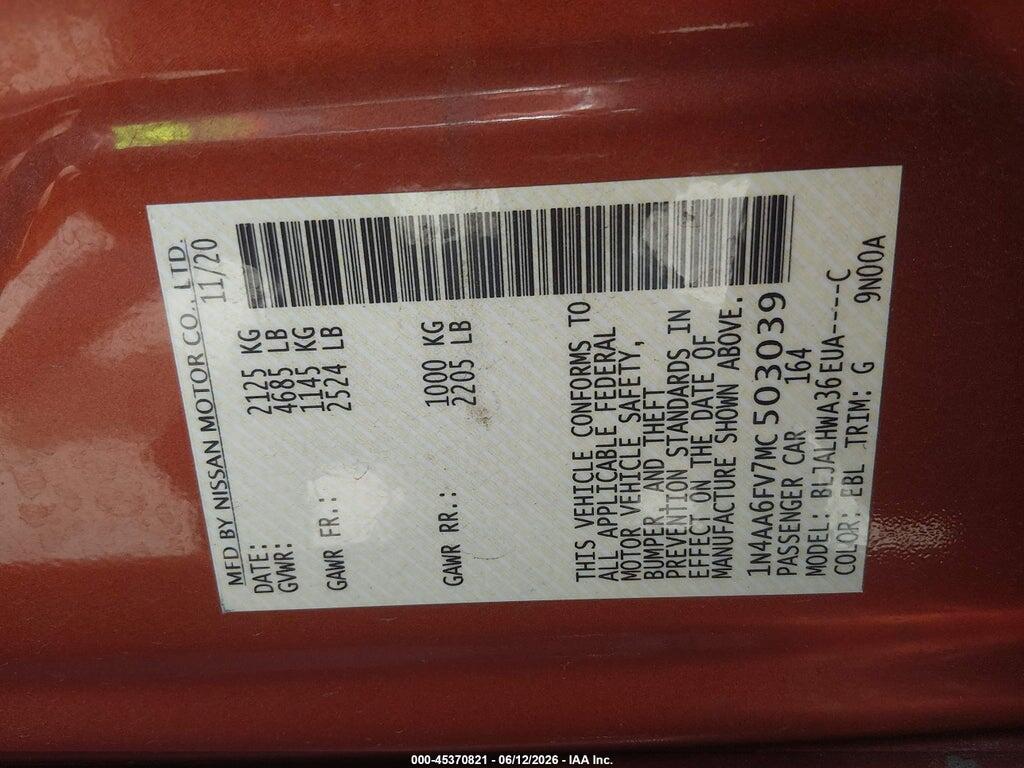 1N4AA6FV7MC503039 2021 NISSAN MAXIMA photo no. 9