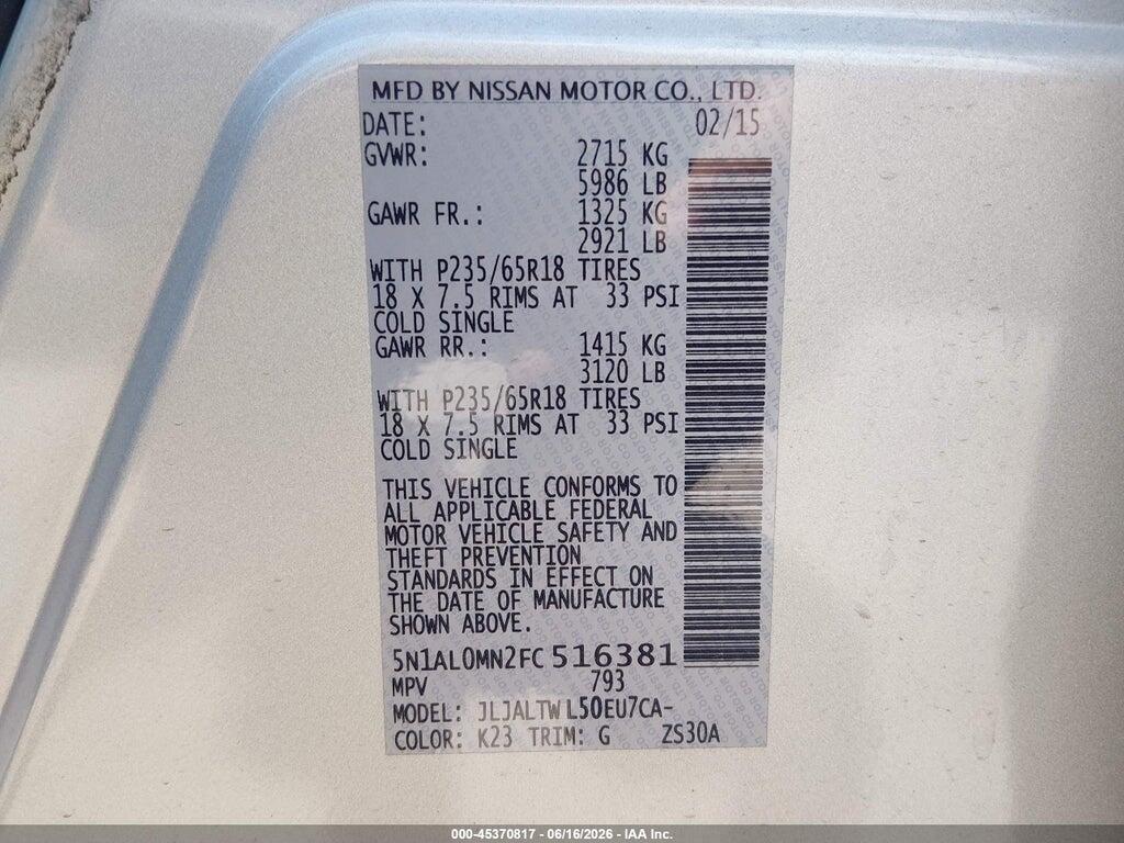 5N1AL0MN2FC516381 2015 INFINITI QX60 photo no. 9